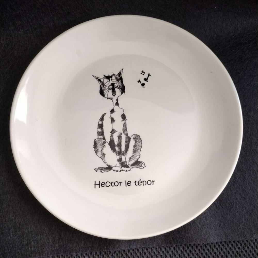 Vintage Cats of Paris Plate, Kiss That Frog, Hector the Tenor, 8" Cat Lover Gift